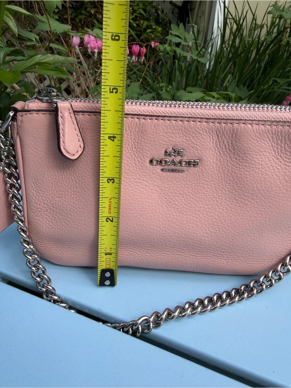 Coach Nolita 19 Blush Pink Pebbled Leather Chain Wristlet